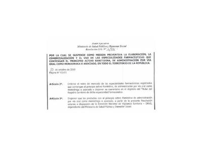 Salud ordena retiro de  un fármaco por tener sustancia cancerígena