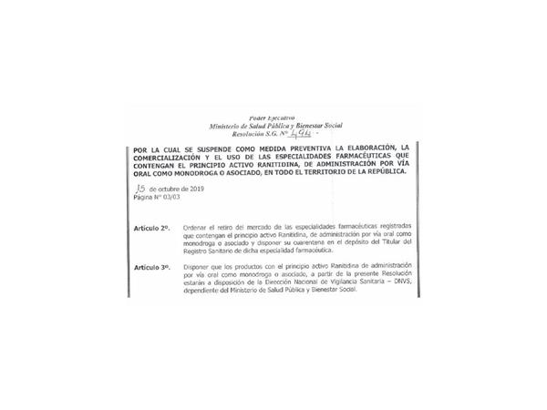 Salud ordena retiro de un fármaco por tener sustancia cancerígena