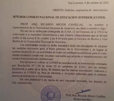 Cones suspende intervención y emplaza a la UNA