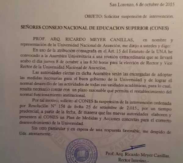 Cones suspende intervención y emplaza a la UNA