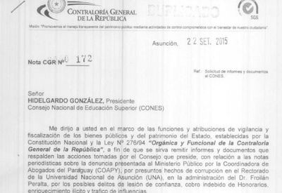 Contraloría exige documentos de corrupción al Cones