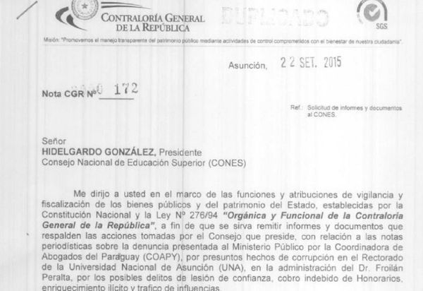 Contraloría exige documentos de corrupción al Cones