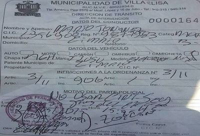 "Zorros" de Fernando de la Mora multan a conductores con boletas de Villa Elisa