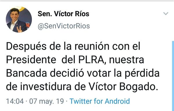 Bancada Liberal apoyará destitución de Victor Bigado