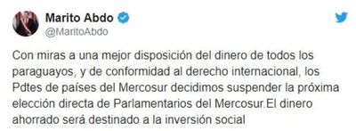 Presidente anunció suspensión de elecciones de Parlamentarios del Mercosur