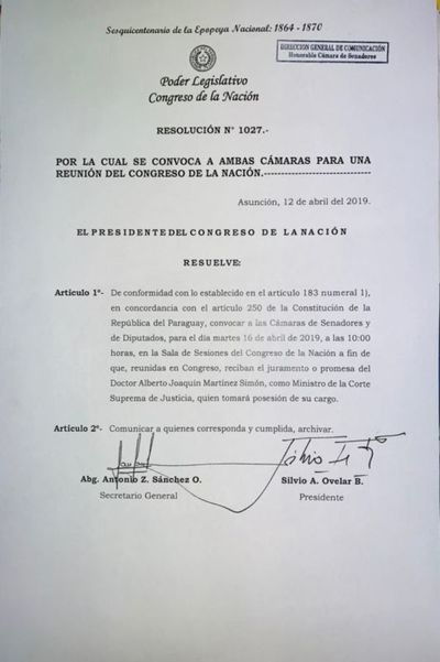 Convocan a sesión del Congreso Nacional