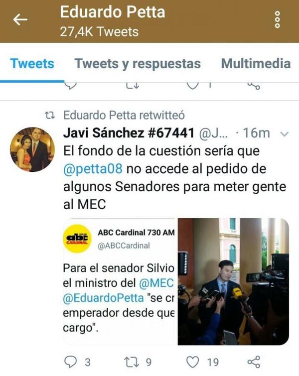 Añetete pide mimos del Presidente en medio de internismo