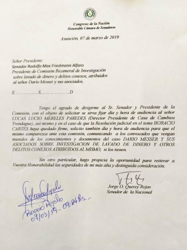 Oficializan pedido para convocar a Horacio Cartes en caso Messer