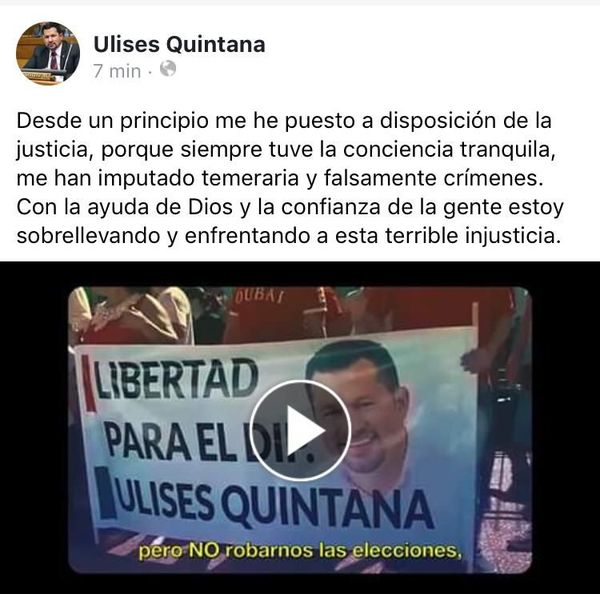 Enfrento una injusticia afirma Ulises Quintana