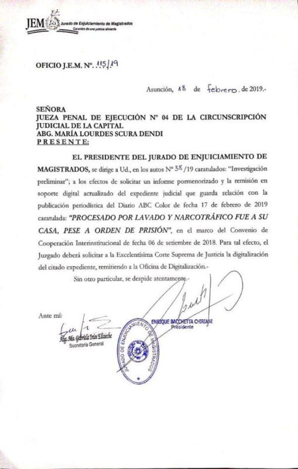Jurado de Enjuiciamiento inicia investigación contra Lourdes Scura