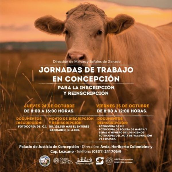 Próximas jornadas de inscripción y reinscripción de ganado en Concepción