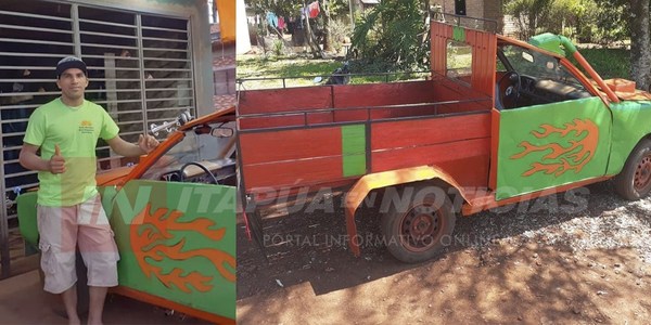 CON INGENIO Y CREATIVIDAD, UN HOMBRE CONSTRUYE UN AUTO CON OBJETOS RECICLADOS