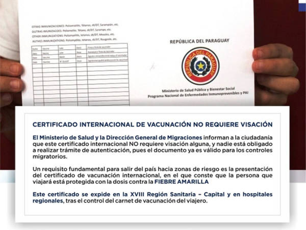 Fiebre amarilla: Es obligatorio contar con el certificado de vacunación