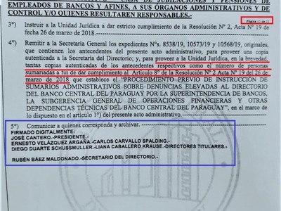 BCP instruye Sumario Administrativo a la Caja bancaria y sus administradores por supuestas irregularidades denunciadas por la Superintendencia de Bancos