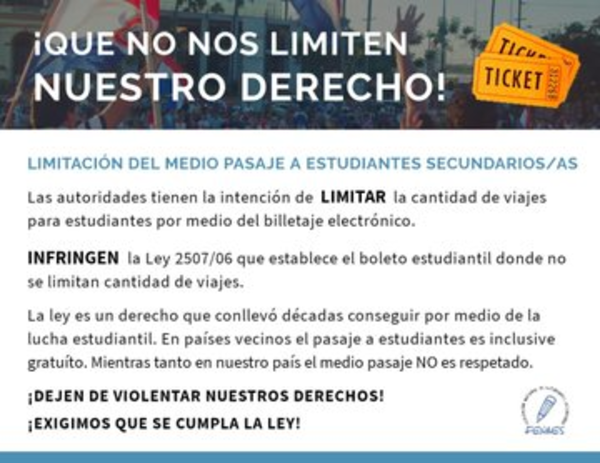 Billetaje electrónico: Estudiantes en contra de la limitación del medio pasaje
