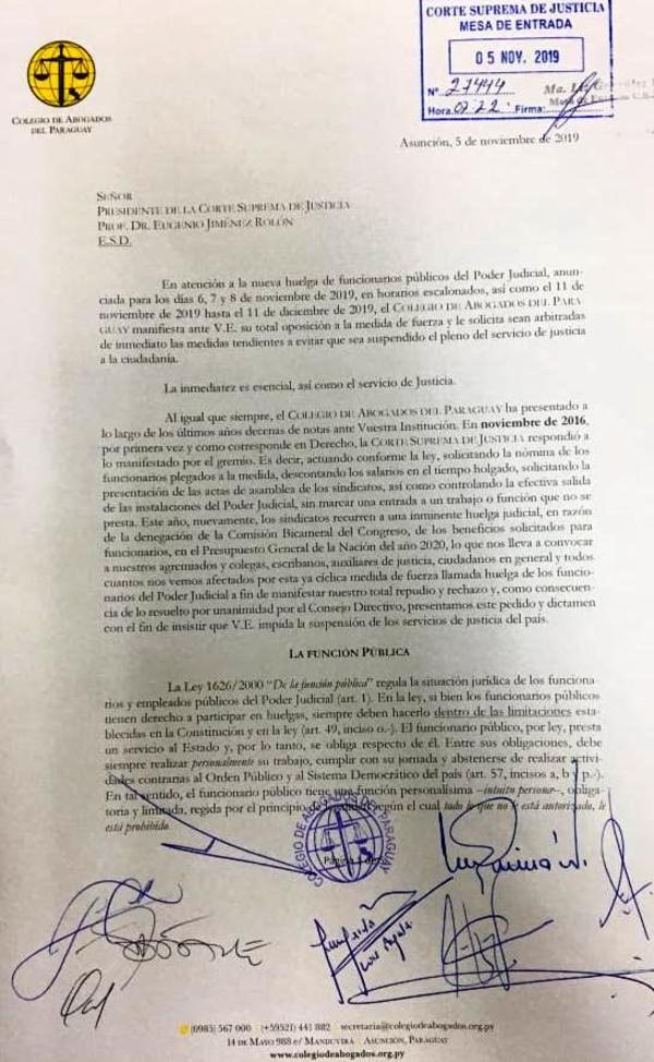 Según Colegio de Abogados, anunciada huelga de funcionarios judiciales es extorsiva - ADN Paraguayo