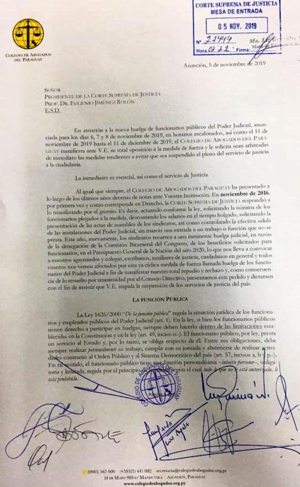 Según Colegio de Abogados, anunciada huelga de funcionarios judiciales es extorsiva - ADN Paraguayo