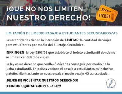 Estudiantes critican limitación del medio pasaje con nuevo billetaje electrónico