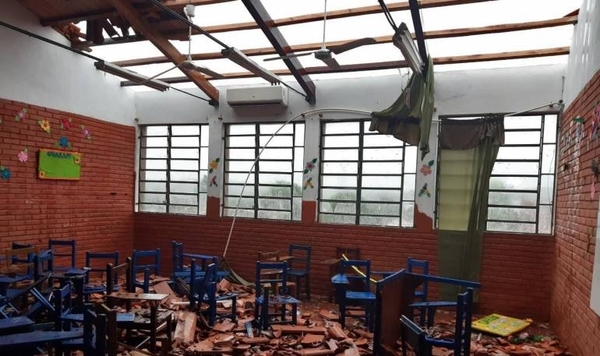 HOY / Reportan destrozos en varias ciudades tras tormenta: tinglado de un colegio se vino abajo