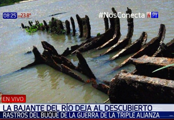 Bajante del río deja al descubierto un buque de la Guerra Grande