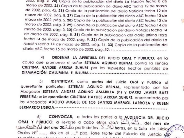 Elevan a juicio oral y público la querella contra Cristina Arrom