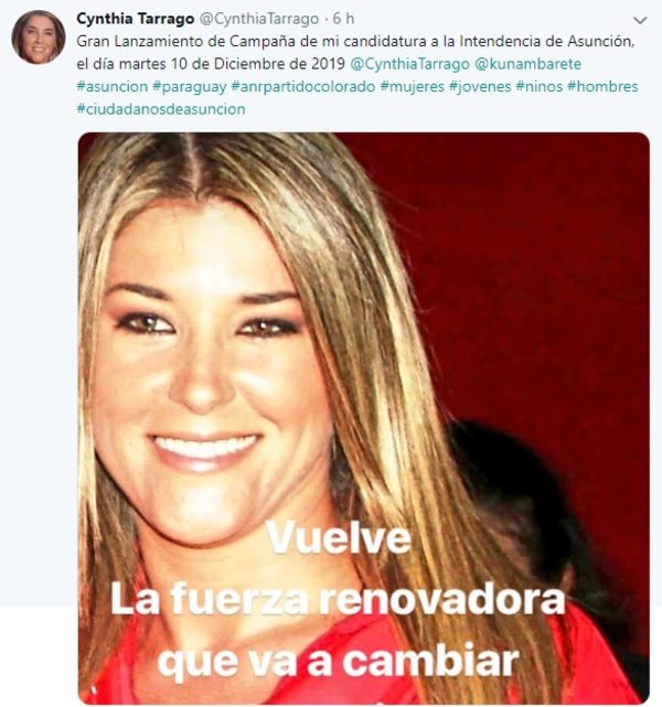 Exdiputada Tarragó se lanza por la Intendencia de Asunción - Nacionales - ABC Color