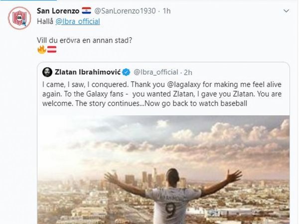 San Lorenzo le tira un centro a Zlatan