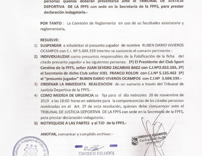 Suspenden a jugador y sumarian a directivos por presunta falsificación de ficha