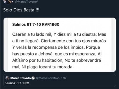 "Caerán diez mil a tu diestra", el sugerente Salmo que compartió Trovato