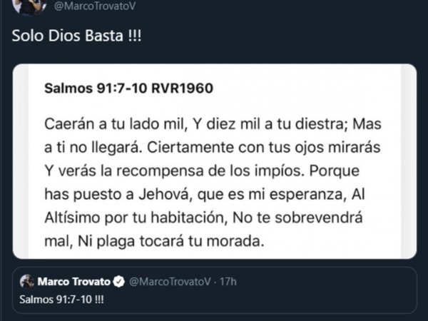 "Caerán diez mil a tu diestra", el sugerente Salmo que compartió Trovato