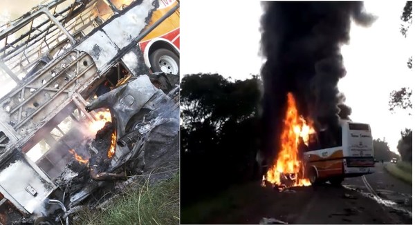 Dos fallecidos y un herido grave en choque entre ómnibus y automóvil. Ambos rodados se incendiaron - ADN Paraguayo