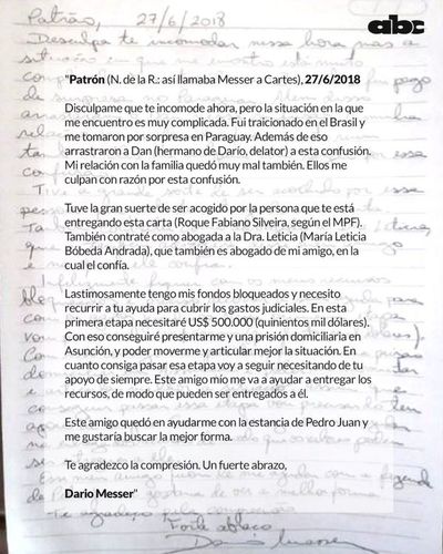 Cartes dijo que nunca recibió la carta de Messer, según Alliana - Nacionales - ABC Color