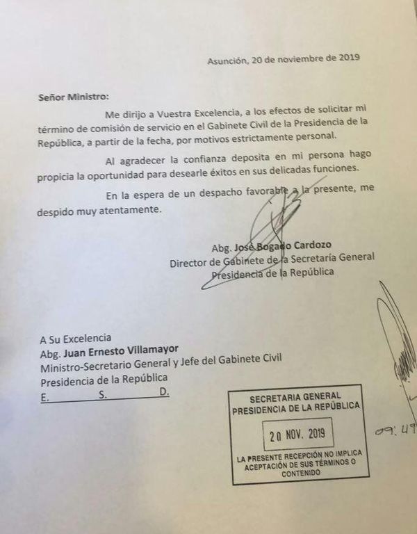 Tras el escándalo, Bogado renuncia a ser secretario de Villamayor - Nacionales - ABC Color