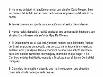 Empresario niega vínculos con Messer