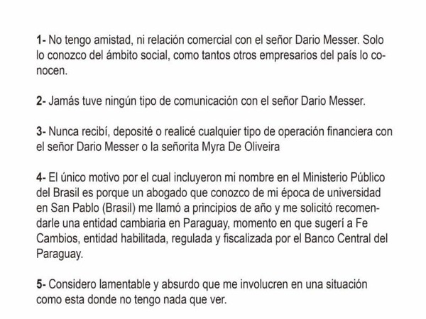Empresario niega vínculos con Messer
