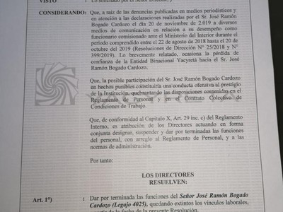 EBY destituye a funcionario comisionado ante el Ministerio del Interior