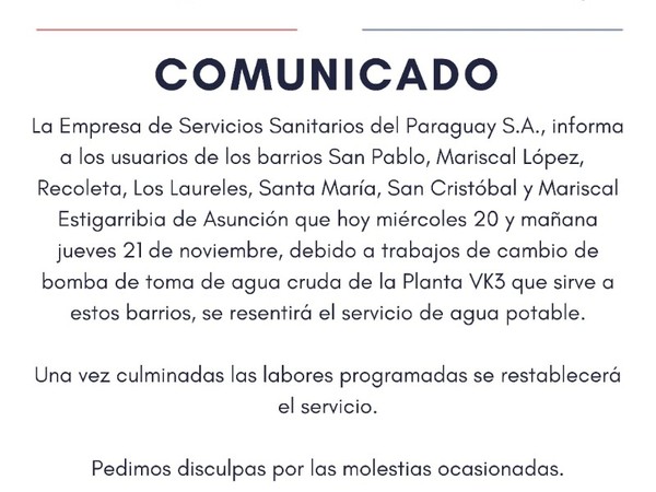 ESSAP trabaja en reposición de servicio en 7 barrios de Asunción