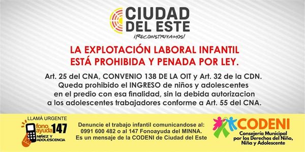 Menores de 14 años no pueden realizar labores dentro de la feria permanente de CDE