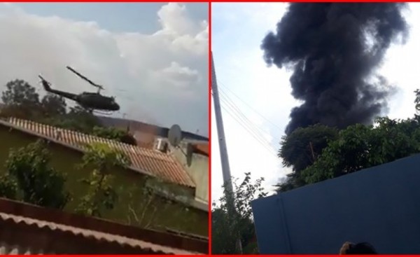 Helicóptero de SENAD cae sobre fábrica en PJC