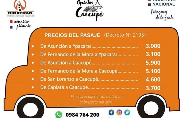 Dinatran da a conocer precios de pasajes vigentes para Operativo Caacupé