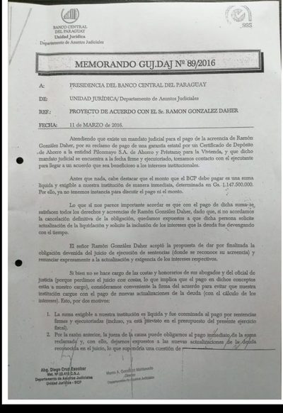 BCP pagó a González  Daher G. 1.147 millones