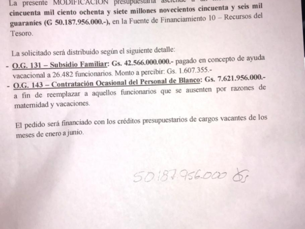 Ejecutivo pide reprogramación presupuestaria para 'ayuda vacacional' de 26 mil funcionarios, denuncia diputada