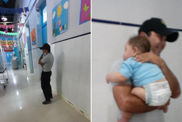El empático y emotivo gesto de un guardia que cargó a un bebé en el hospital