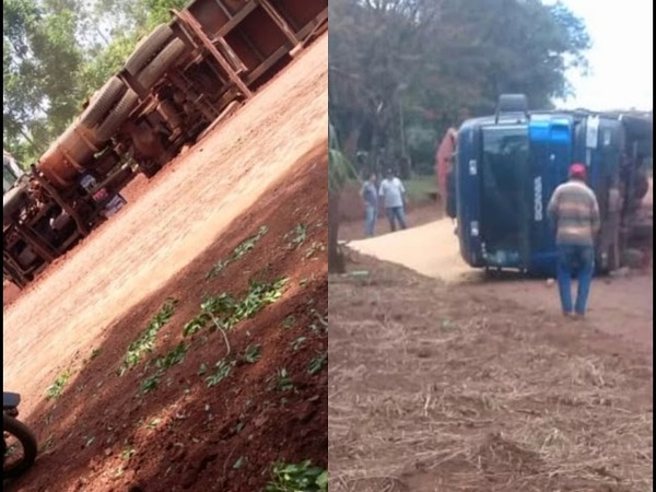 CAMIÓN QUE TRANSPORTABA MAÍZ VOLCÓ EN EDELIRA