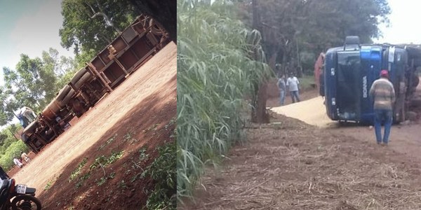 CAMIÓN VUELCA EN ZONA DE OBRAS EN EDELIRA KM 47