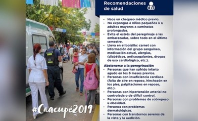 Recomendaciones a peregrinantes camino a Caacupé
