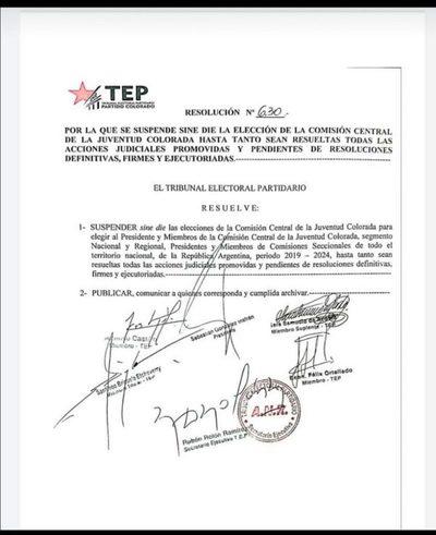 TEP suspende elecciones juveniles de la ANR
