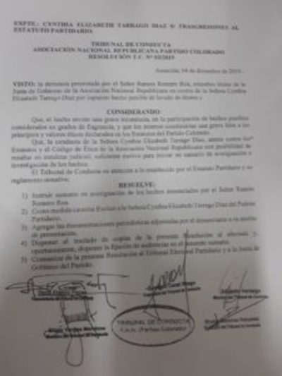 Exdiputada Cynthia Tarragó fue excluida de la ANR