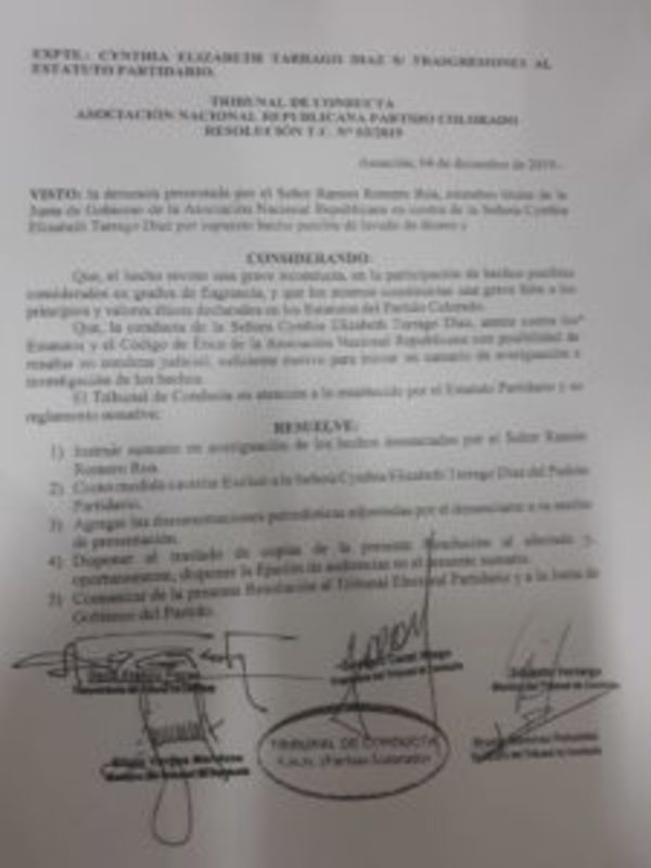 Exdiputada Cynthia Tarragó fue excluida de la ANR