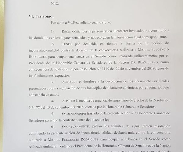 ANR pide a la Corte banca de Payo